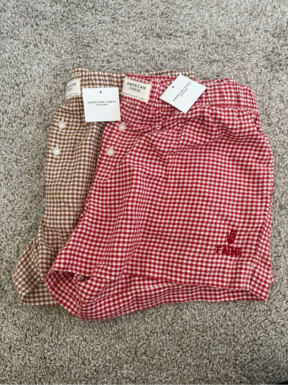 American Eagle Gingham Sleep Shorts - Red & Brown Set NWT